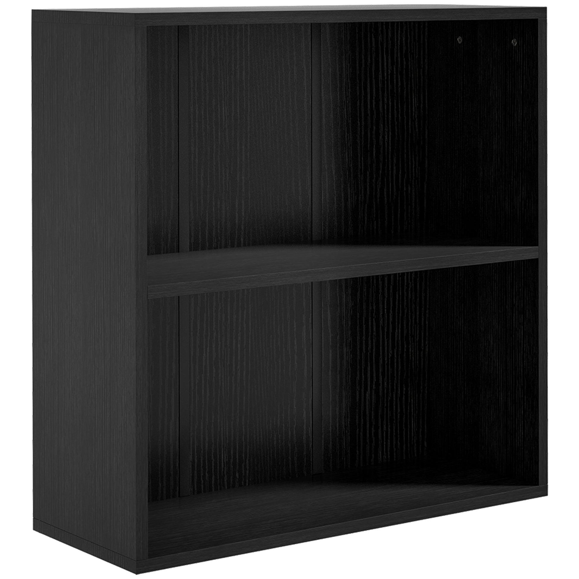 Photo of HOMCOM 2 Tier Bookshelf, Low Bookcase with Adjustable Shelf, 2 Compartments for Home Office, Living Room, Study, Black in Black colour on a white background