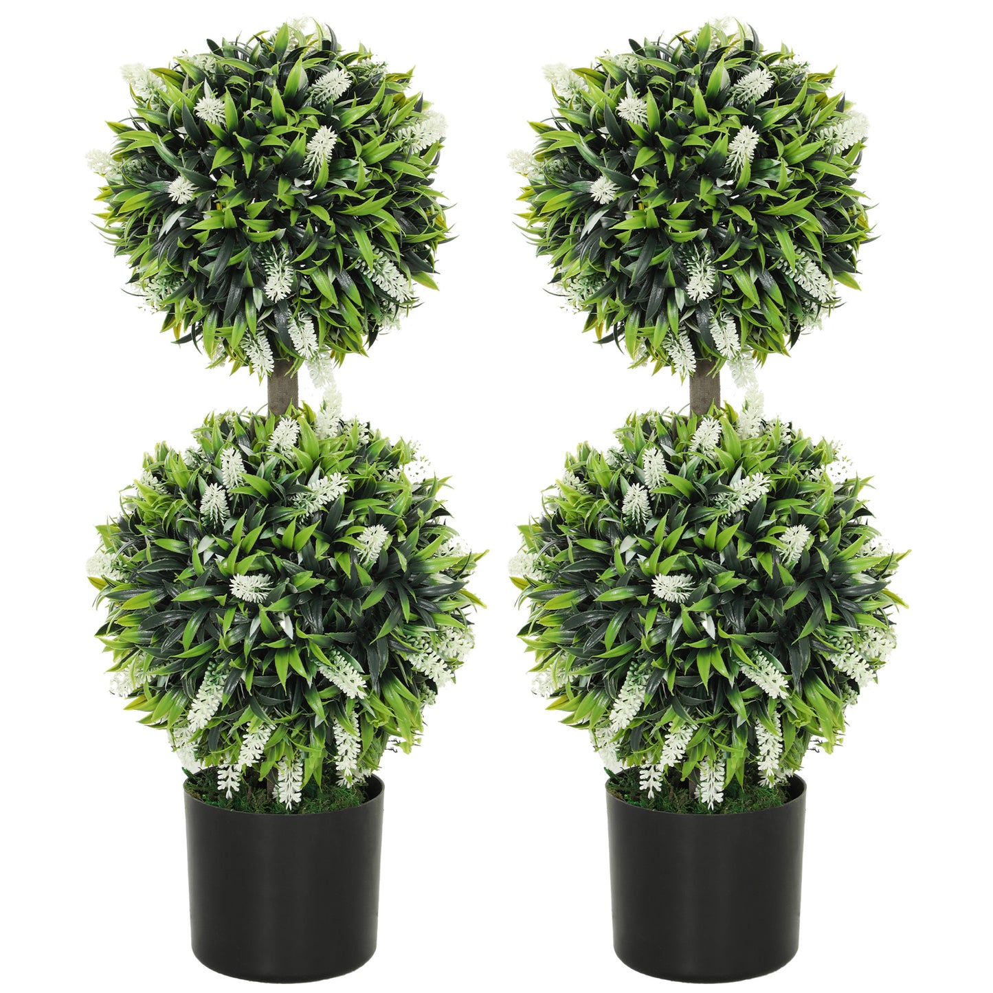 Photo of HOMCOM Set of 2 Decorative Artificial Plants Ball Trees with Lavender Flowers in Pot Fake Plants for Home Indoor Outdoor Decor, 70cm, White in White colour on a white background