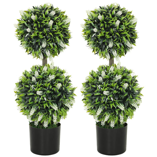 Photo of HOMCOM Set of 2 Artificial Plants, Lavender Flowers Ball Trees with Pot, for Home Indoor Outdoor Decor, 70cm in 70cm colour on a white background