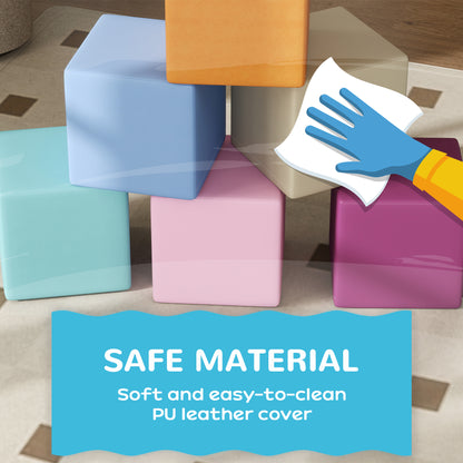 HOMCOM soft play blocks with smooth PU leather covers, shown being wiped clean