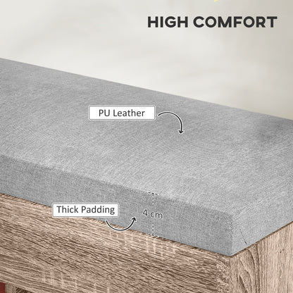 Gray PU leather padded bench seat with 4 cm thick cushioning and wood-grain frame