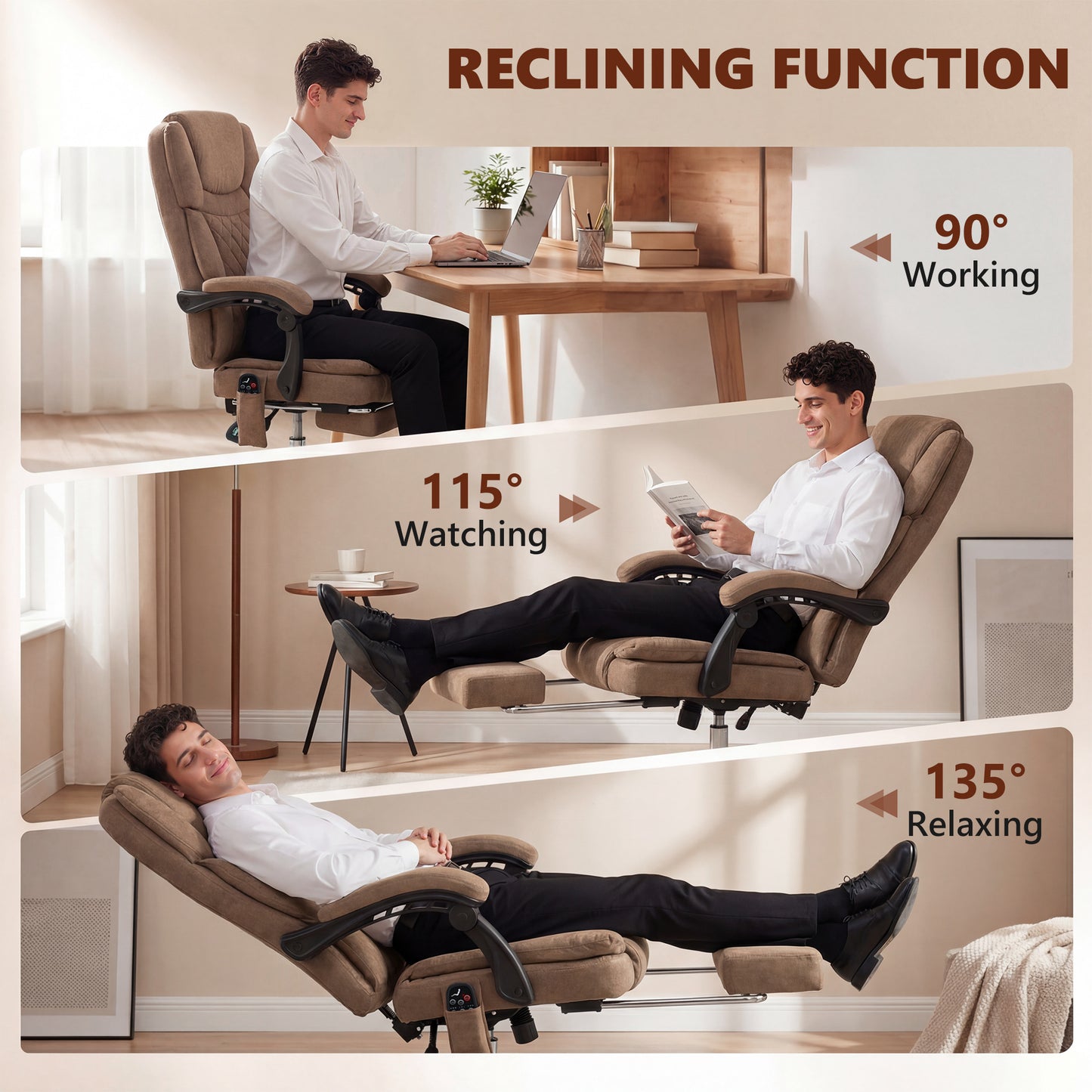 HOMCOM Office Chair with 6-Point Vibration Massage and Heat, Executive Computer Desk Chair with High Back, Reclining, Brown