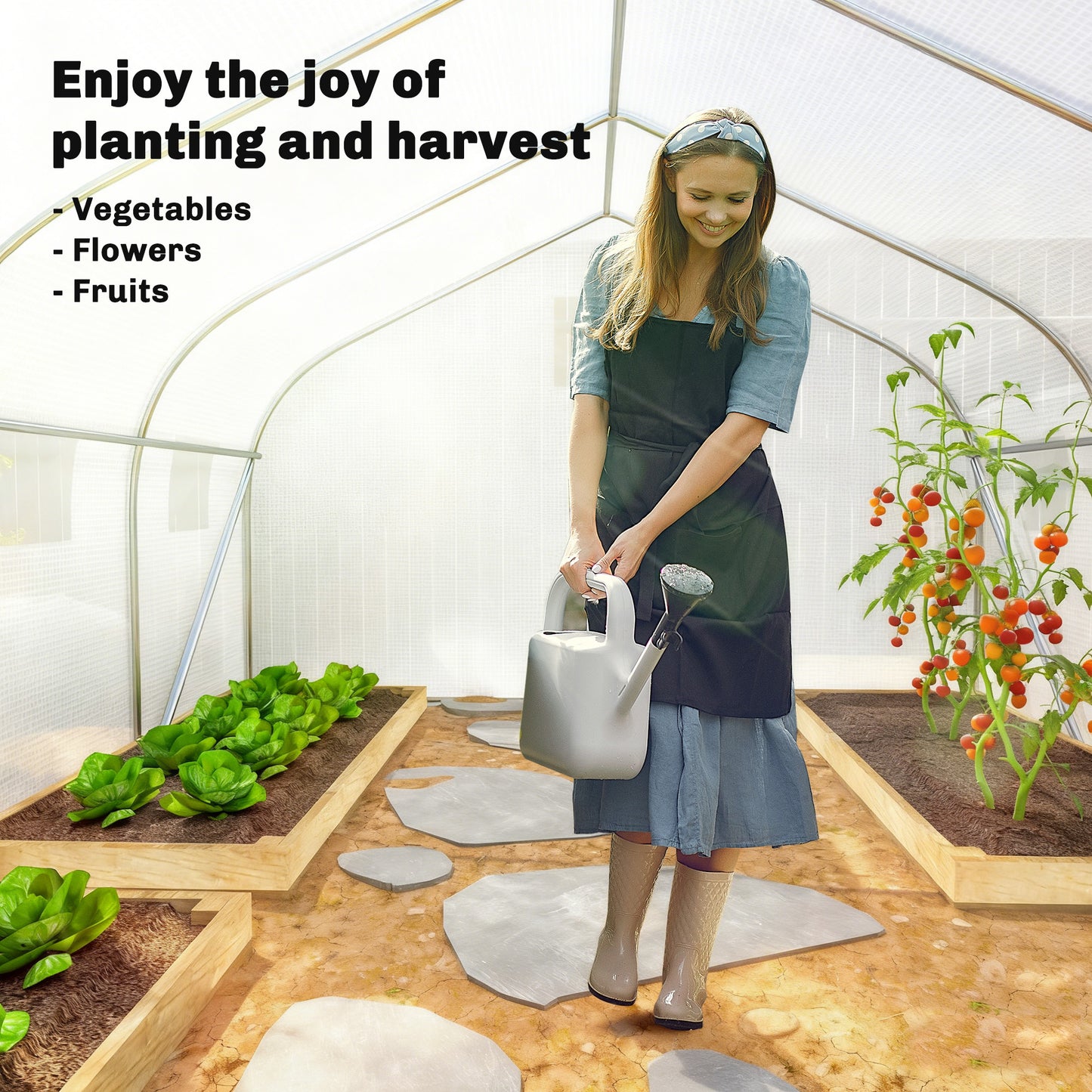 Outsunny 3.5 x 3 x 2m, Walk-In Polytunnel Greenhouse Warm House Garden Tunnel Shelter Plant Shed, White