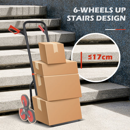 DURHAND stair-climbing hand truck carrying stacked boxes, with six-wheel design