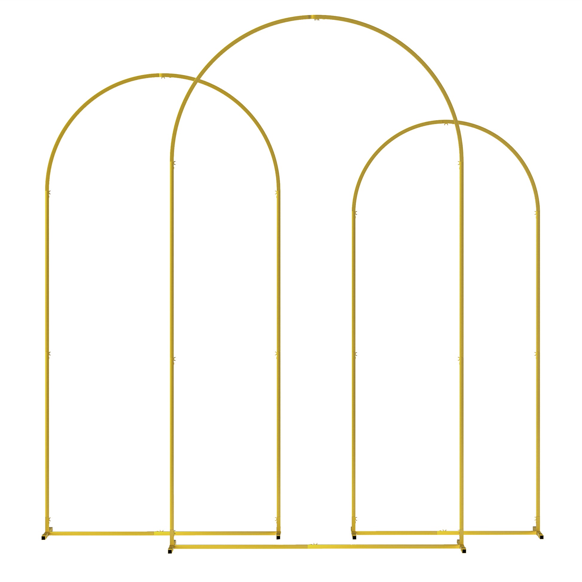 Photo of Outsunny Wedding Arch Frame Set, 2.2, 2, 1.8 m Metal Backdrop Stand Set of 3, Balloon Stand Set for Birthday Party, Bridal Shower, Graduation, Ceremony, Banquet Decorations, Gold Tone in Tone colour on a white background