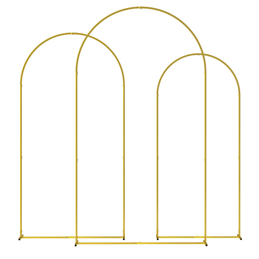 Photo of Outsunny Wedding Arch Frame Set, 2.2, 2, 1.8 m Metal Backdrop Stand Set of 3, Balloon Stand Set for Birthday Party, Bridal Shower, Graduation, Ceremony, Banquet Decorations, Gold Tone in Tone colour on a white background