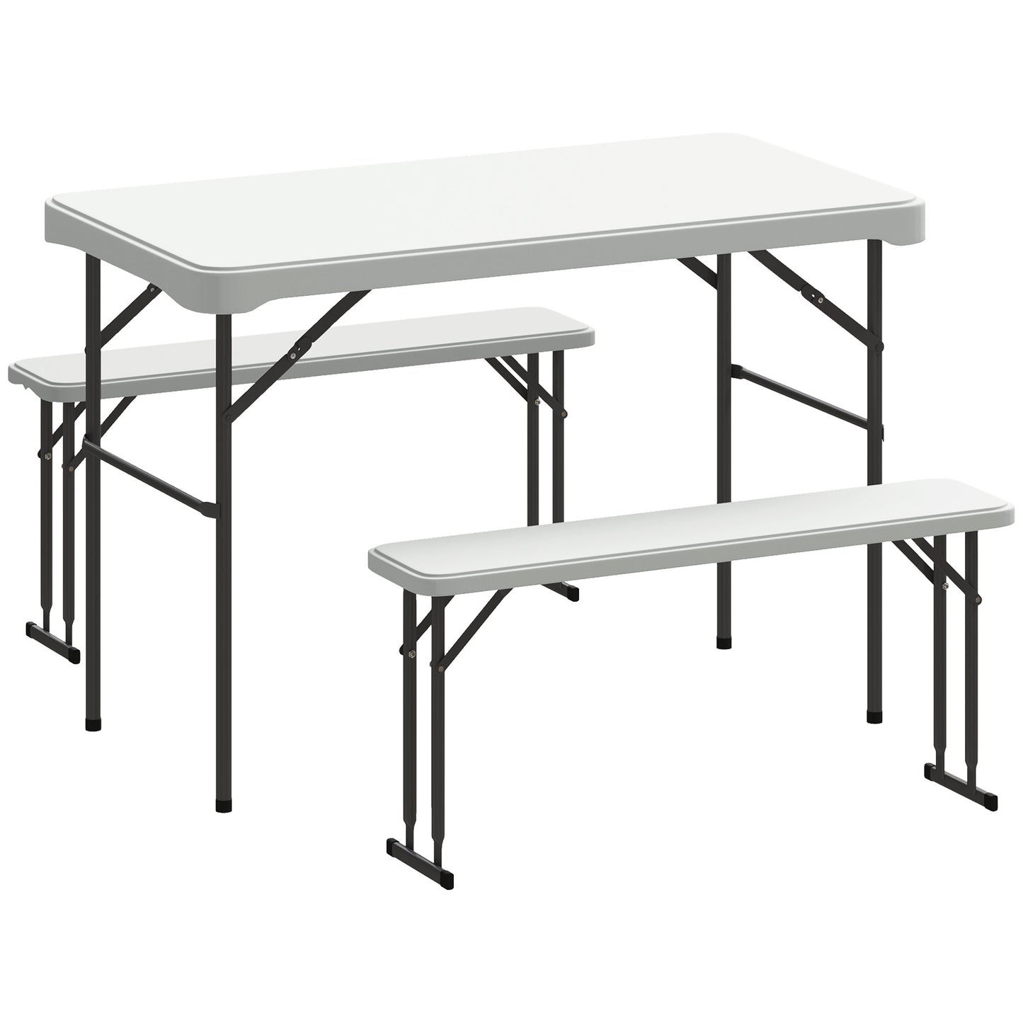 Photo of Outsunny Three-Piece Folding Picnic Table and Bench Set - White in White colour on a white background