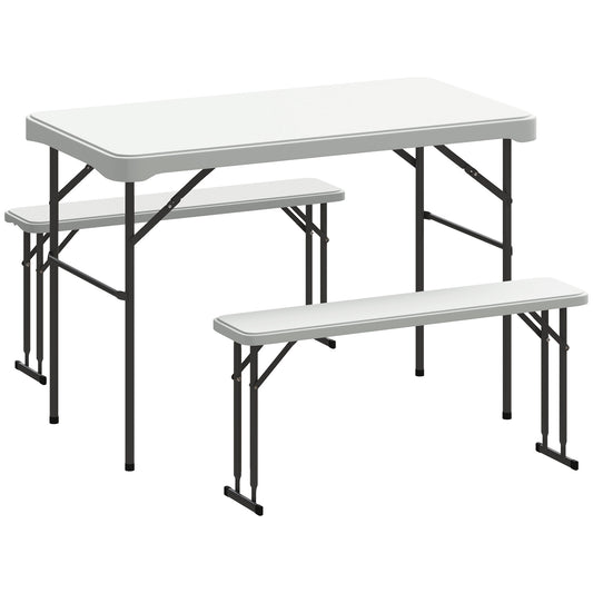 Photo of Outsunny Three-Piece Folding Picnic Table and Bench Set - White in White colour on a white background