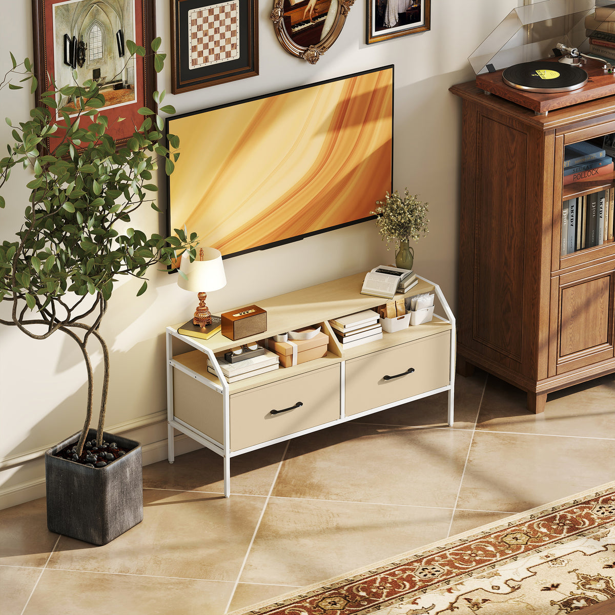 HOMCOM Industrial-Style TV Stand Cabinet - Natural Wood Finish