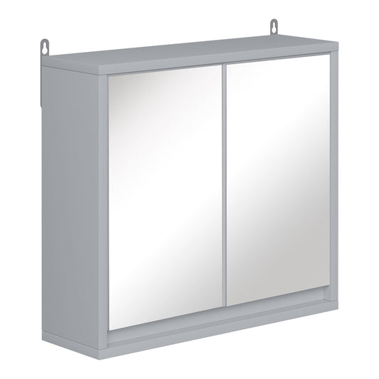 Photo of HOMCOM Wall Mounted Mirror Cabinet with Storage Shelf Bathroom Cupboard Double Door Grey in Grey colour on a white background