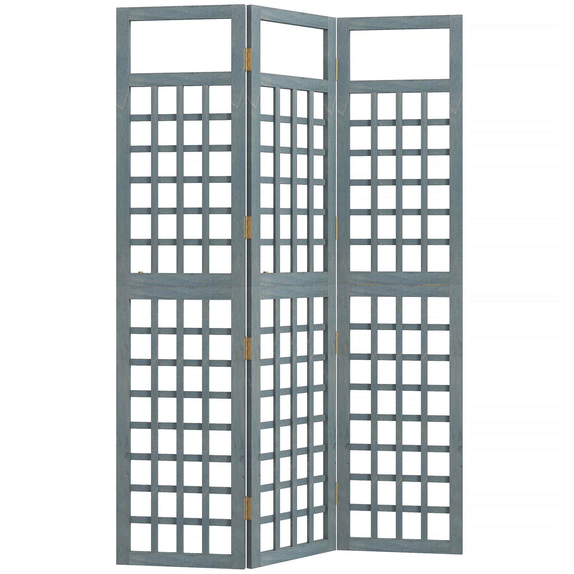 Photo of Outsunny 3-Panel Garden Privacy Screen, Freestanding Foldable Wooden Outdoor Divider/Trellis, Decorative Privacy Screen, Grey in Grey colour on a white background