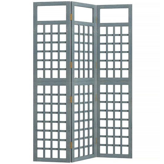 Photo of Outsunny 3-Panel Garden Privacy Screen, Freestanding Foldable Wooden Outdoor Divider/Trellis, Decorative Privacy Screen, Grey in Grey colour on a white background