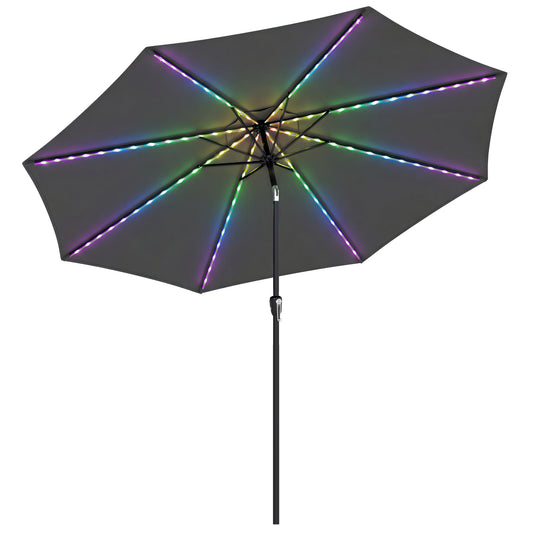 Photo of Outsunny 3 m Garden Parasol Umbrella with 112 Solar Powered LED Lights, Patio Umbrella with Crank Handle, Grey in Grey colour on a white background
