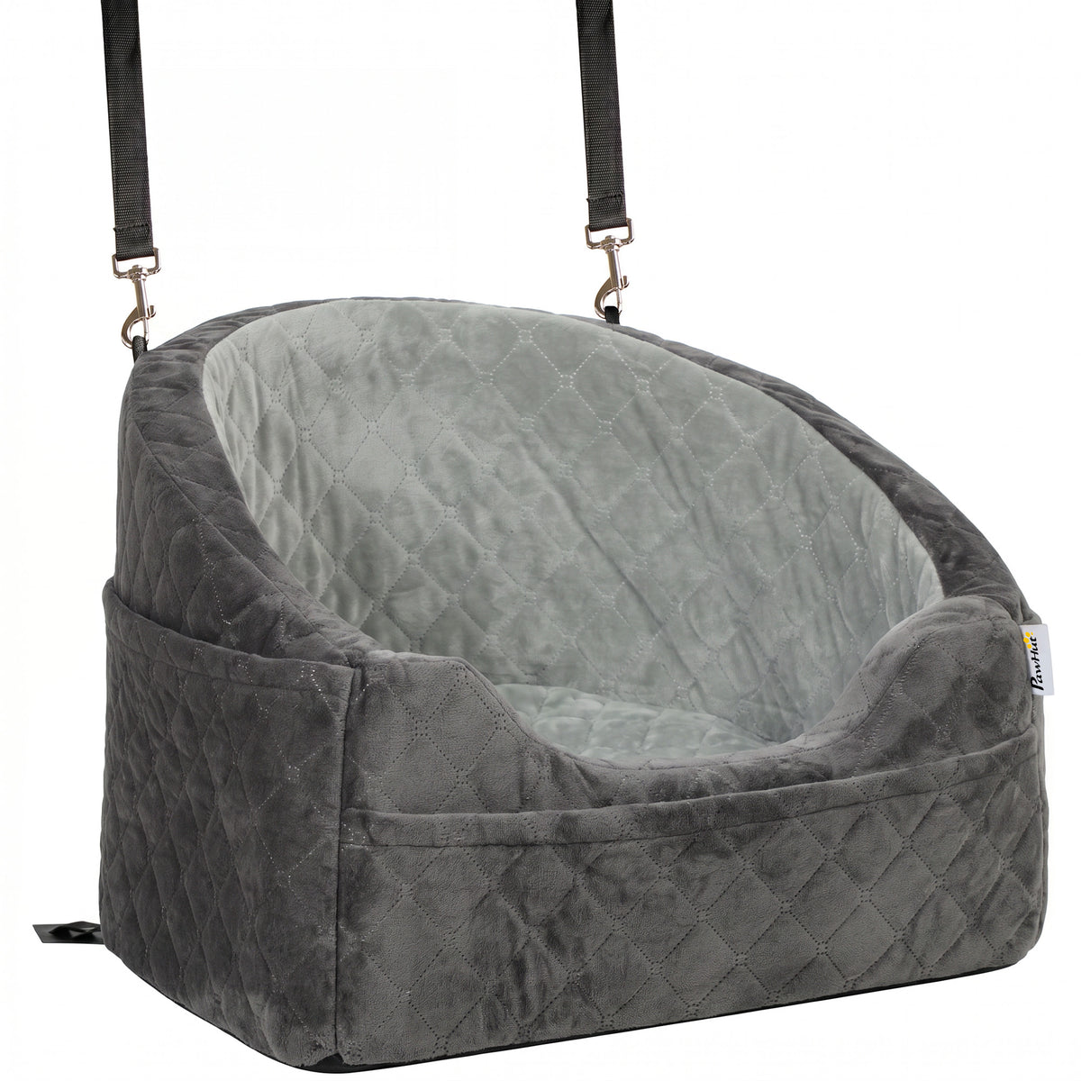 Photo of PawHut Dog Car Seat, Detachable Washable Dog Booster Seat with Thick Cushion, Seat Belt, Pockets for Small Under 10kg, Grey in Grey colour on a white background