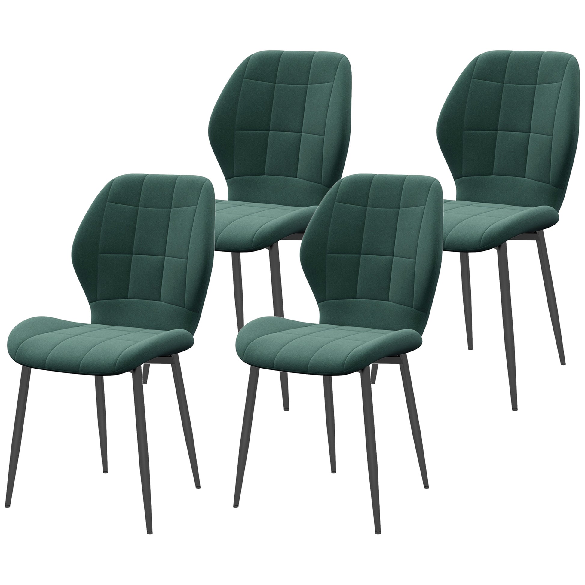 Photo of HOMCOM Set of Four Flannel Relaxed Tub Dining Chairs - Green in Green colour on a white background