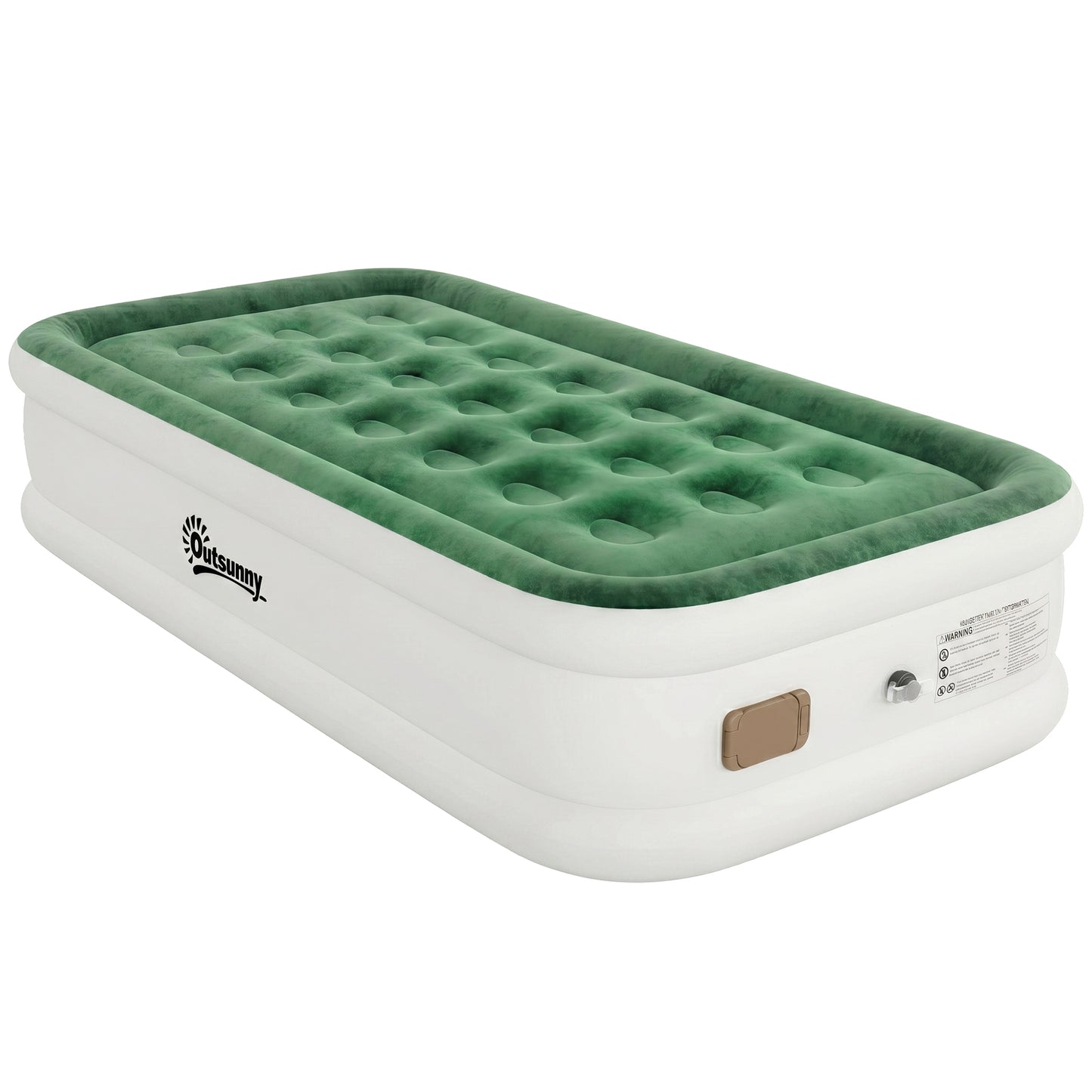 Photo of Outsunny Inflatable Mattress, Single Air Bed with Built-in Electric Pump, 3 Mins Inflation, Flocked Surface, Dark Green in Green colour on a white background