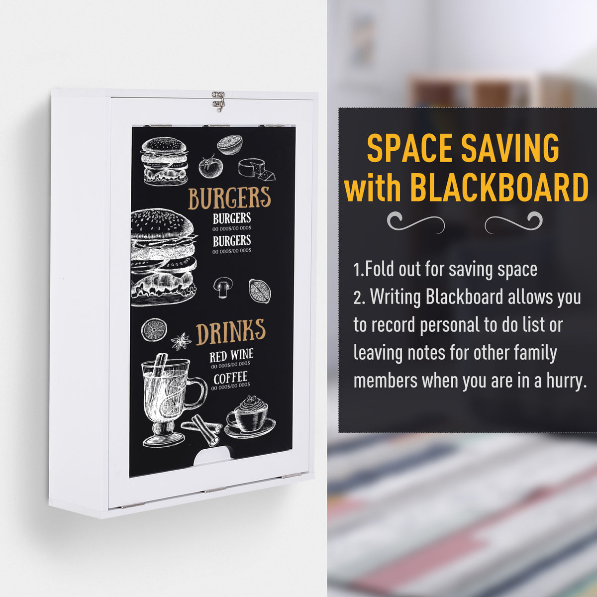 HOMCOM folded wall table with a black chalkboard framed in white