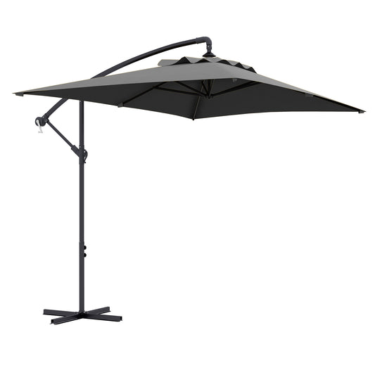 Photo of Outsunny 3(m) Cantilever Overhanging Parasol, with Cross Base - Grey in Grey colour on a white background