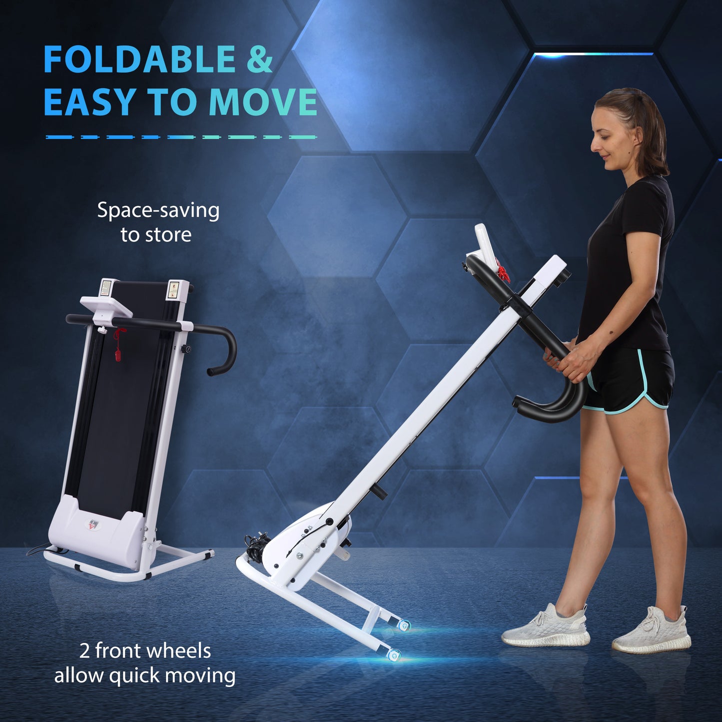 HOMCOM Folding Treadmill with Incline, Walking Pad Treadmill for Home, 1-10km/h Under Desk Running Machine with LCD Display and Wheels, No Assembly, White
