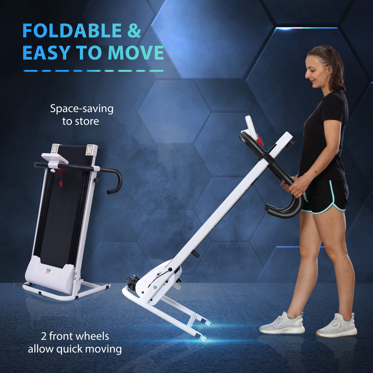 HOMCOM Folding Treadmill with Incline, Walking Pad Treadmill for Home, 1-10km/h Under Desk Running Machine with LCD Display and Wheels, No Assembly, White