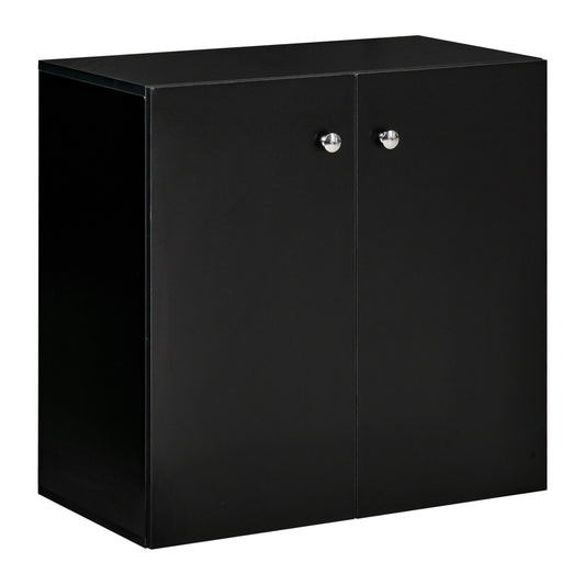 Photo of HOMCOM 2 Tier Bookcase, Wooden Storage Cabinet with 2 Doors, Freestanding Sideboard for Living Room, Home Office and Study, Black in Black colour on a white background