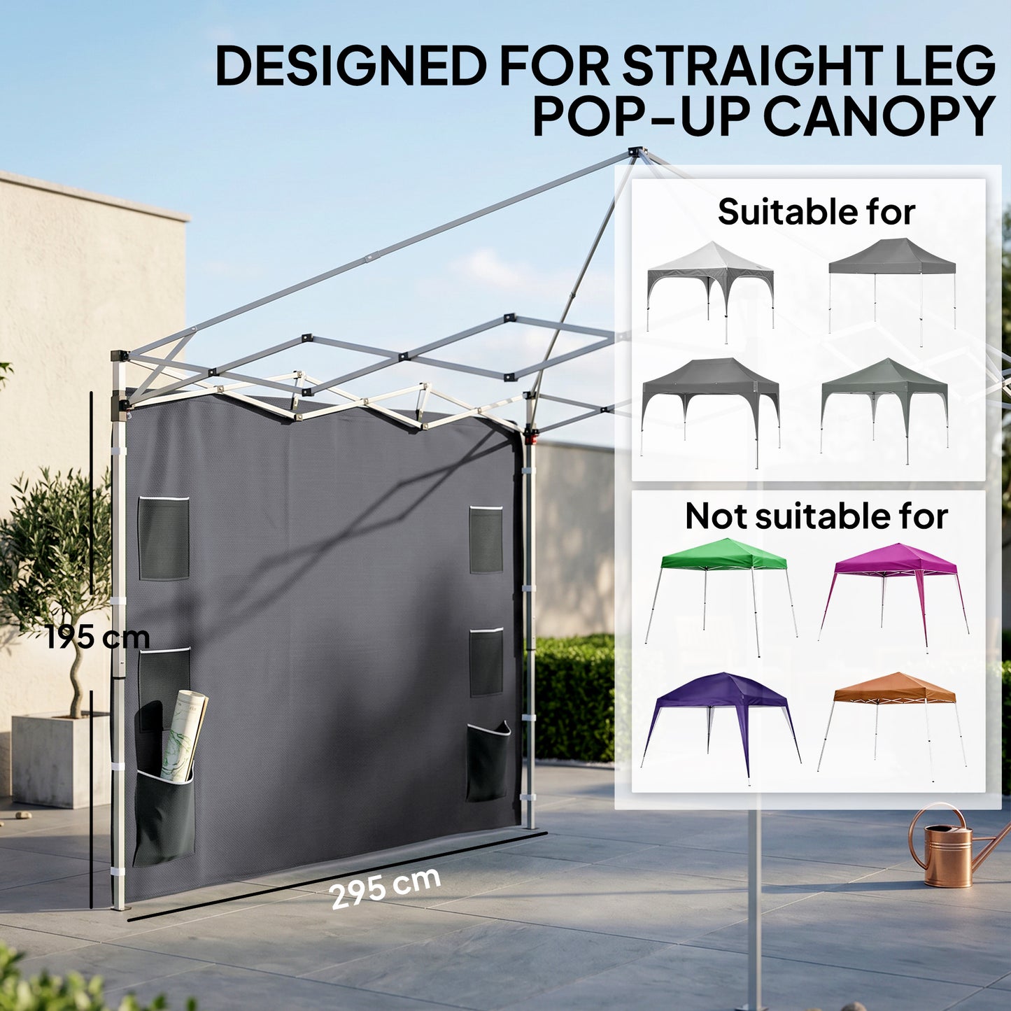 Outsunny 195 x 295cm Replacement Gazebo Sidewall - Grey
