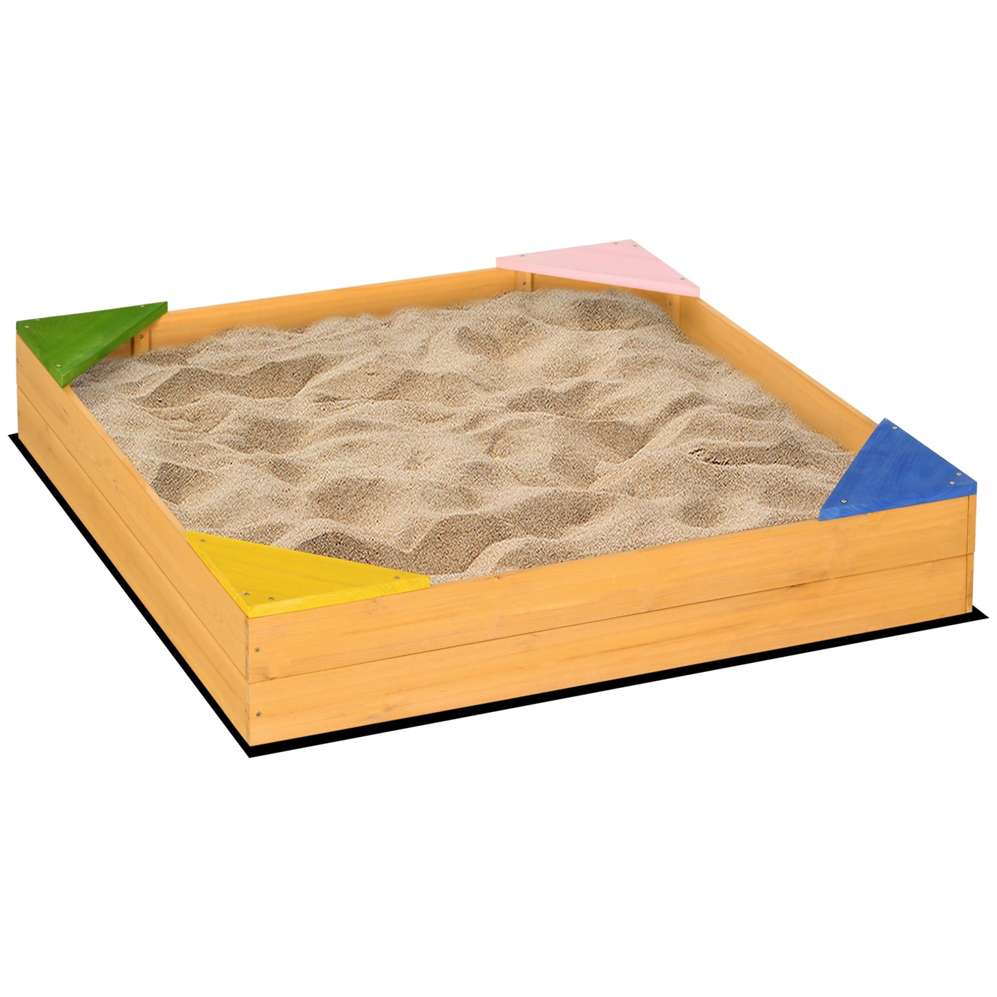 Photo of Outsunny Kids Wooden Sand Pit, Children Sandbox, with Four Seats, Non-Woven Fabric, for Gardens, Playgrounds in Playgrounds colour on a white background