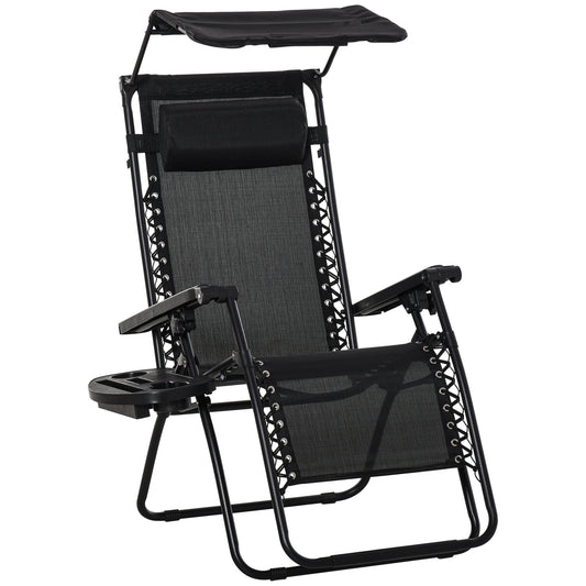 Photo of Outsunny Folding Zero Gravity Sun Lounger, with Sun Canopy - Black in Black colour on a white background