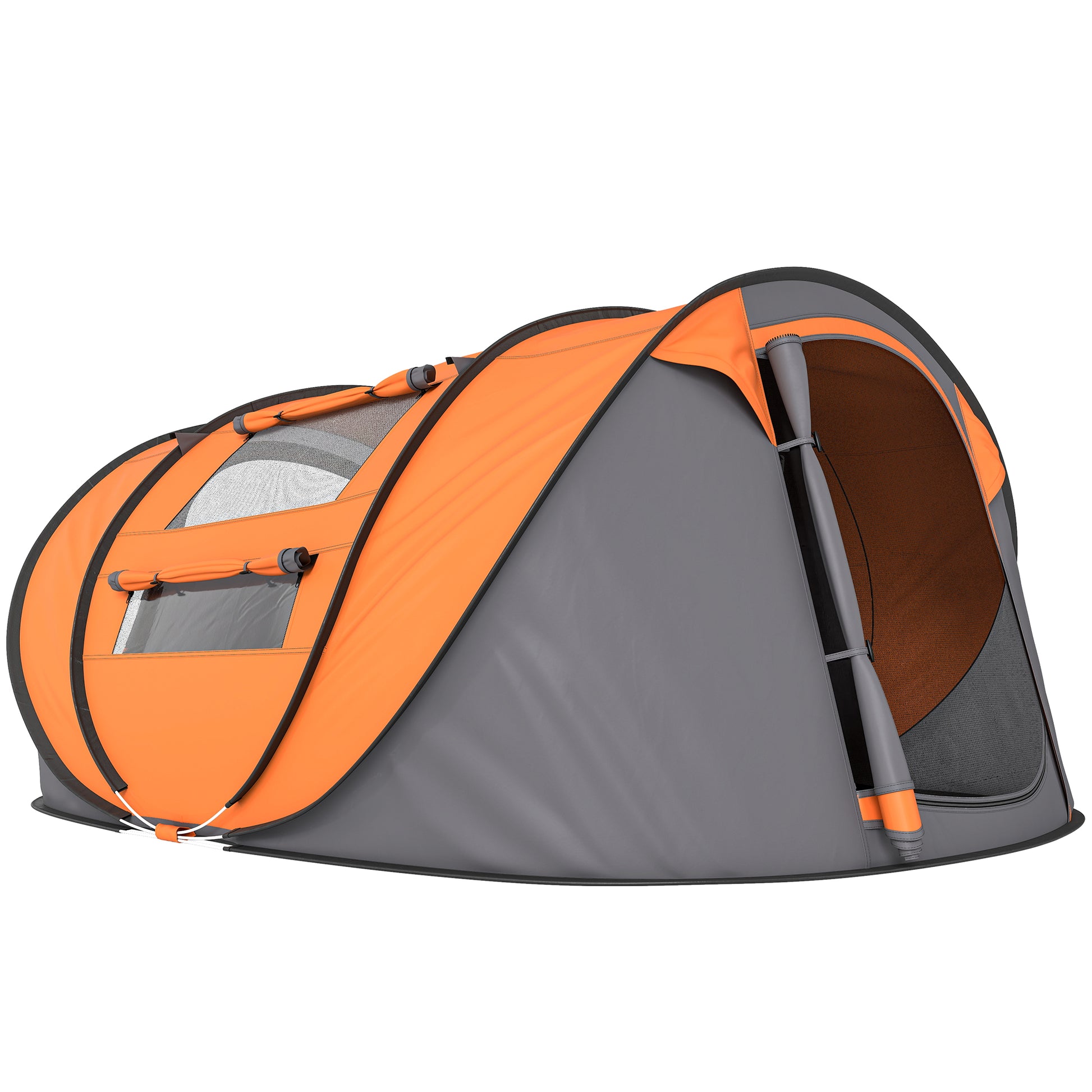 Photo of Outsunny 4 Person Pop-up Camping Tent Family Tent with Ground Sheet, 4 Windows and Portable Carry Bag for Beach Outdoor Trip, Orange in Orange colour on a white background