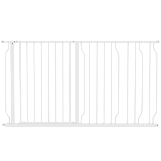 Photo of PawHut Extra Wide Dog Safety Gate, with Door Pressure, for Doorways, Hallways, Staircases - White in White colour on a white background