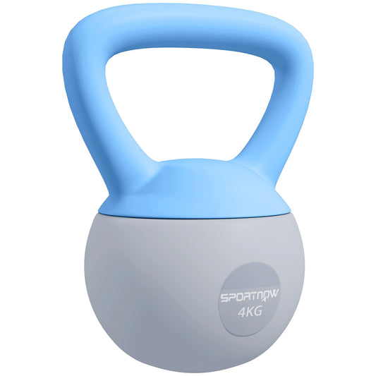 Photo of SPORTNOW 4KG Soft Kettlebell, Kettlebell with Non-Slip Handle for Home Gym, Weight Lifting, Strength Training, Light Blue/Grey in Blue/Grey colour on a white background