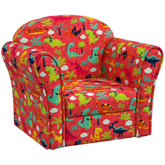 Photo of AIYAPLAY Kids Armchair with Dinosaur Design, Wooden Frame, for Bedroom, Playroom, Kids Room - Red in Red colour on a white background