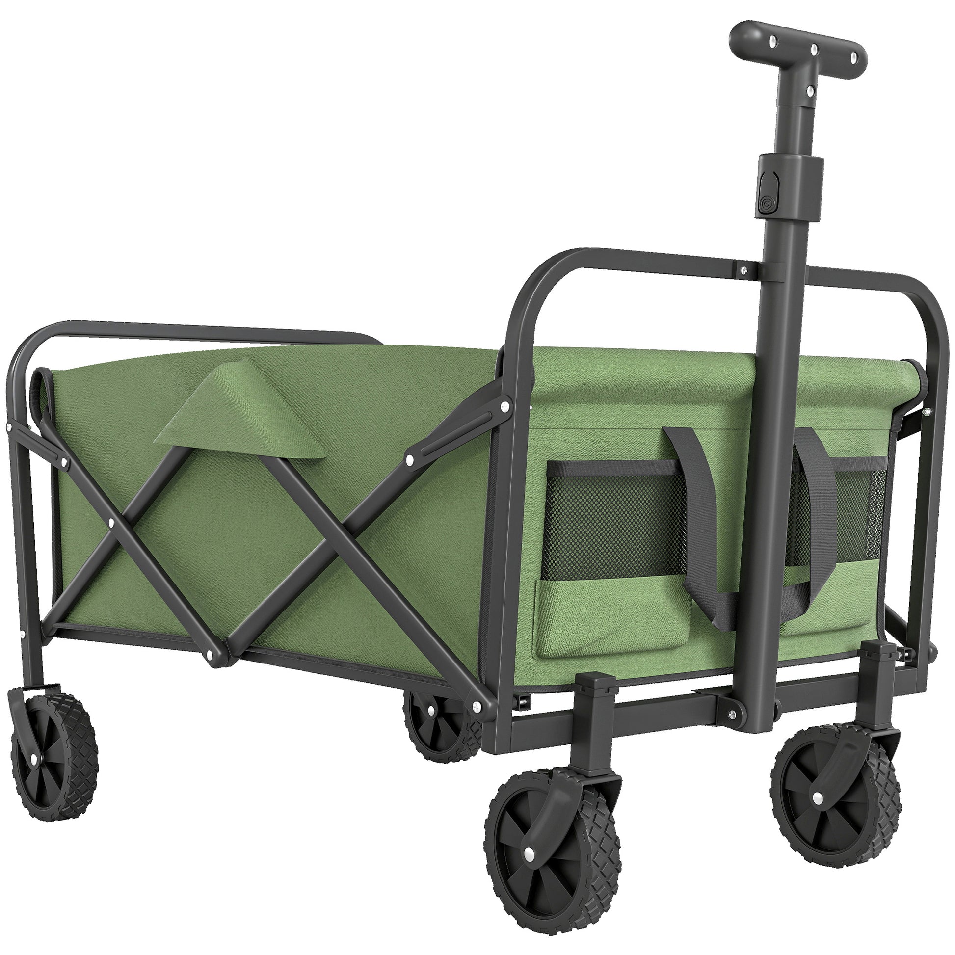 Photo of Outsunny 93L Festival Trolley on Wheels, Garden Folding Trolley Cart, 120kg Heavy Duty Collapsible Folding Wagon with Adjustable Handle and Carrying Bag for Beach, Camping, Festival, Green in Green colour on a white background