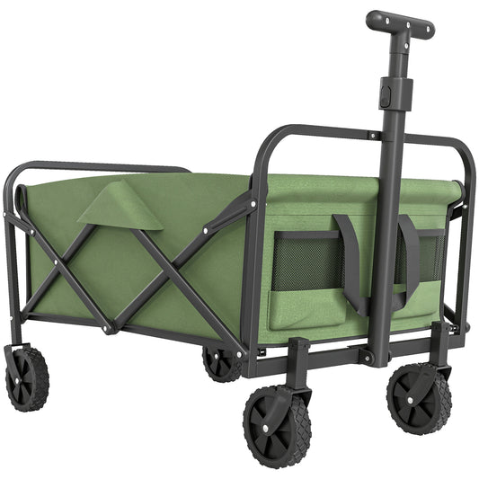 Photo of Outsunny 93L Festival Trolley on Wheels, Garden Folding Trolley Cart, 120kg Heavy Duty Collapsible Folding Wagon with Adjustable Handle and Carrying Bag for Beach, Camping, Festival, Green in Green colour on a white background