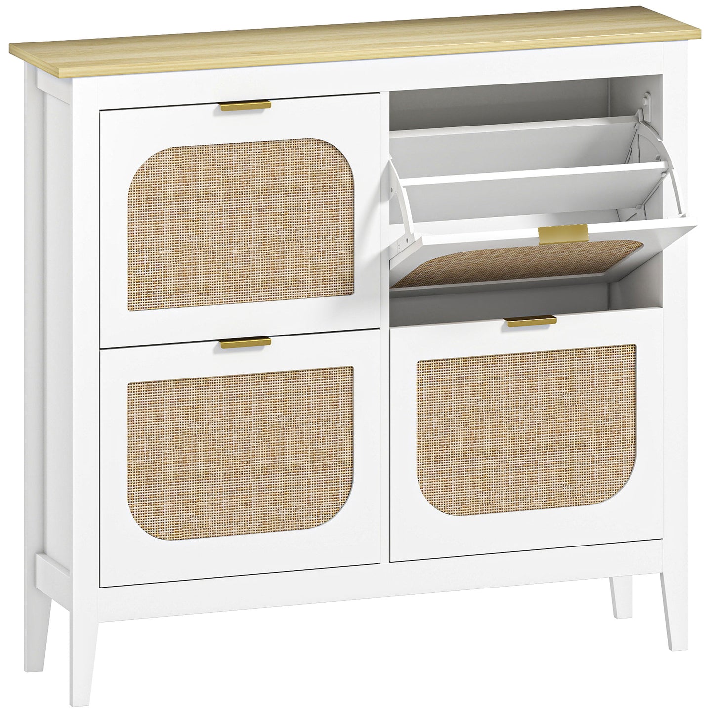 Photo of HOMCOM Narrow Shoe Cabinet, Boho Slim Shoe Storage Cabinet with 4 Flip Drawers, Holds 20 Pairs, White in White colour on a white background