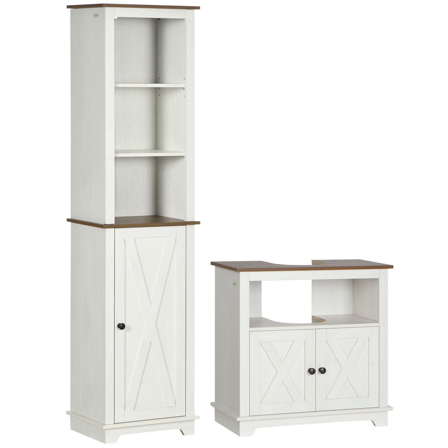 Photo of kleankin 2 Piece Bathroom Furniture Set, Tall Bathroom Cabinet with Adjustable Shelves, Under Sink Cabinet with Cupboard and Open Shelf, Ash Wood Effect in Effect colour on a white background