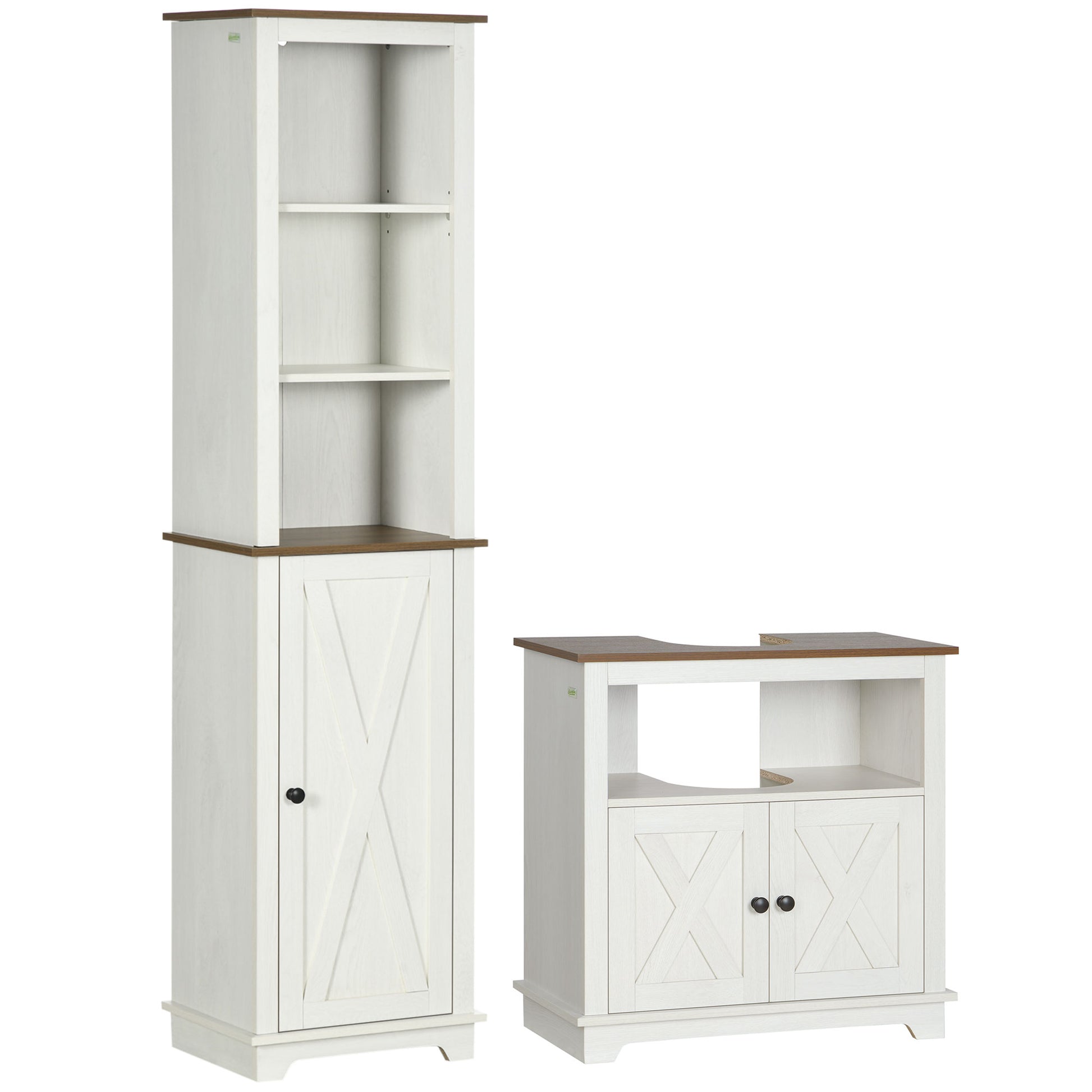 Photo of kleankin 2 Piece Bathroom Furniture Set, Tall Bathroom Cabinet with Adjustable Shelves, Under Sink Cabinet with Cupboard and Open Shelf, Ash Wood Effect in Effect colour on a white background