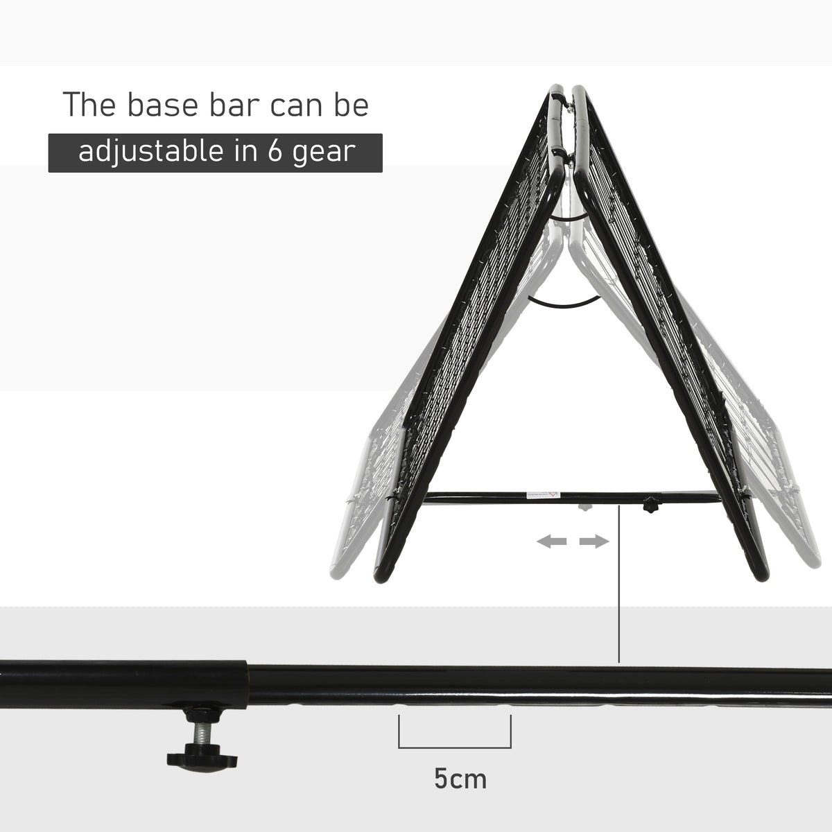 HOMCOM rebounder net folded at an adjustable angle with a sliding base bar