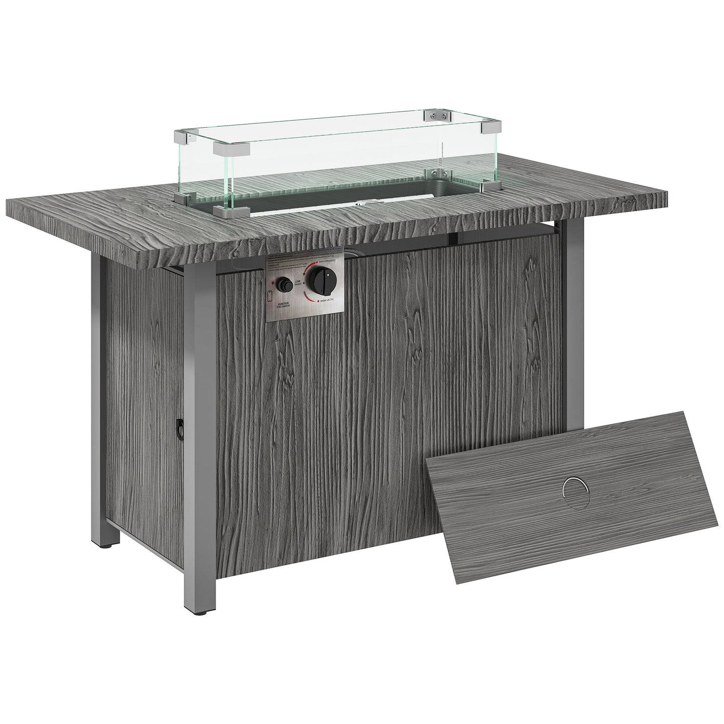 Photo of Outsunny 50,000 BTU Gas Fire Pit Table with Cover and Glass Screen - Dark Grey in Grey colour on a white background