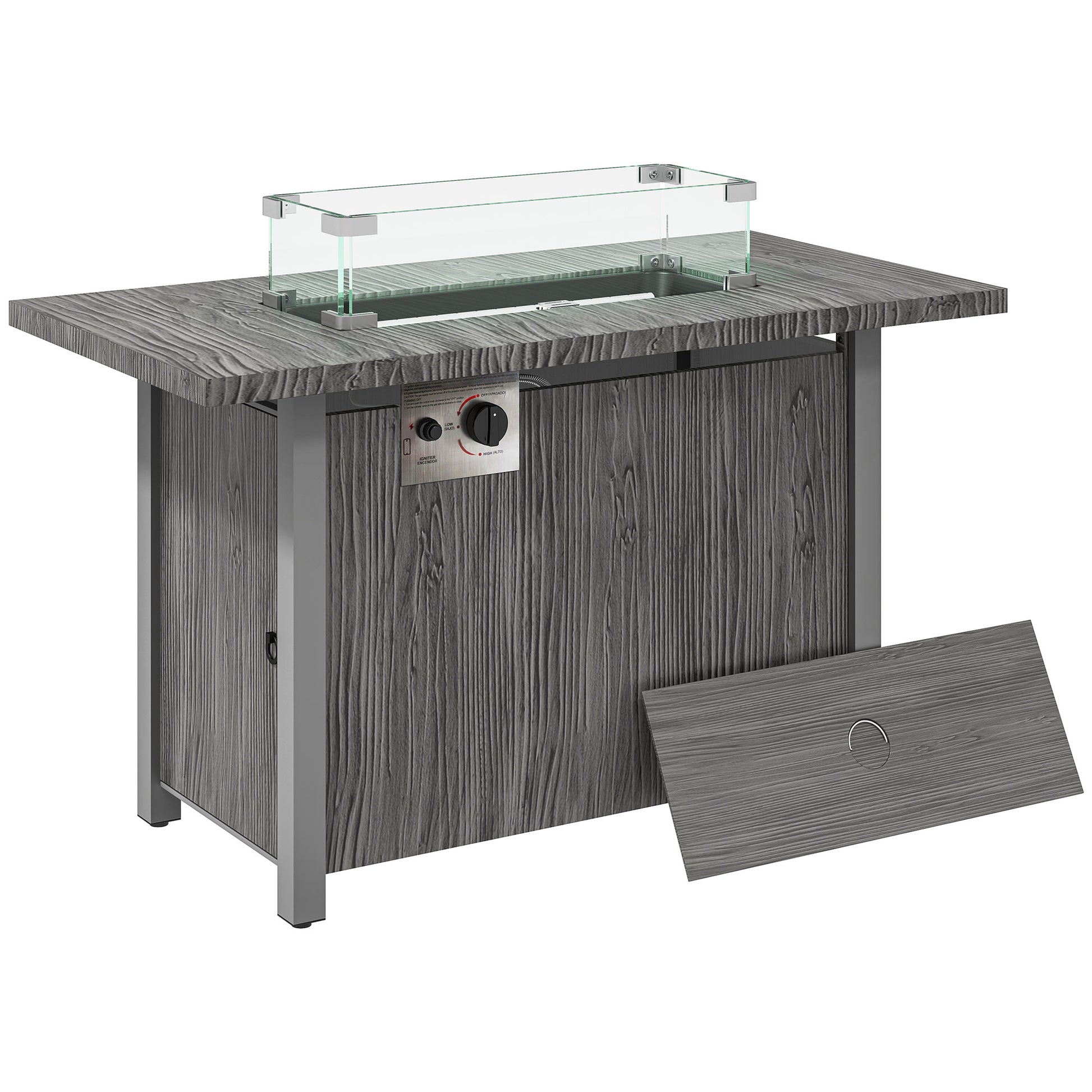 Photo of Outsunny 50,000 BTU Gas Fire Pit Table with Cover and Glass Screen - Dark Grey in Grey colour on a white background