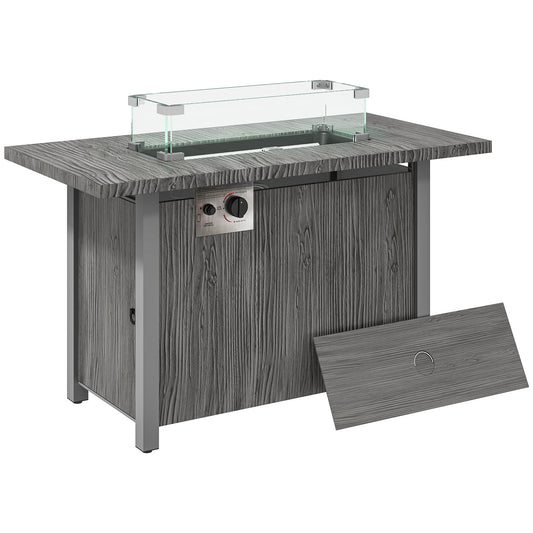 Photo of Outsunny 50,000 BTU Gas Fire Pit Table with Cover and Glass Screen - Dark Grey in Grey colour on a white background