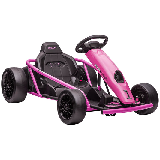 Photo of HOMCOM 24V Electric Go Kart for Kids, Drift Ride-On Racing Go Kart with 2 Speeds, for Boys Girls Aged 8-12 Years Old, Pink in Pink colour on a white background