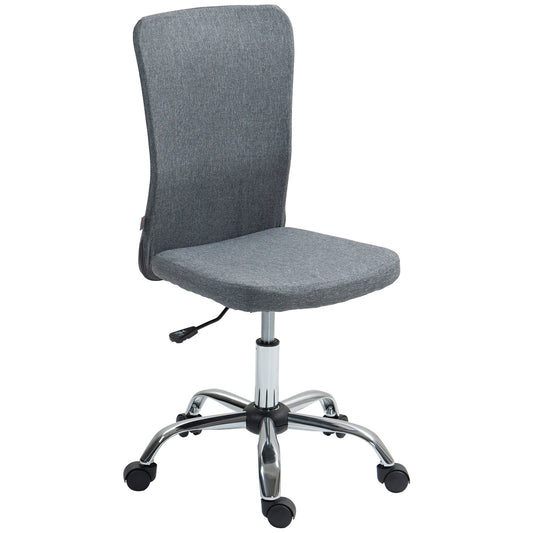 Photo of HOMCOM Armless Computer Desk Chair, Fabric Swivel Office Chair, Makeup Vanity Chair with Height Adjustable, Wheels, for Home Study Bedroom, Grey in Grey colour on a white background