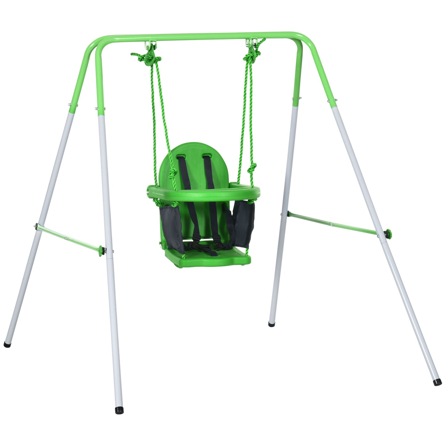 Photo of Outsunny Kids Swing, Steel Nursery Swing, with Seatbelt, High Support Back, Front Guard, for Ages 6-36 Months - Green in Green colour on a white background
