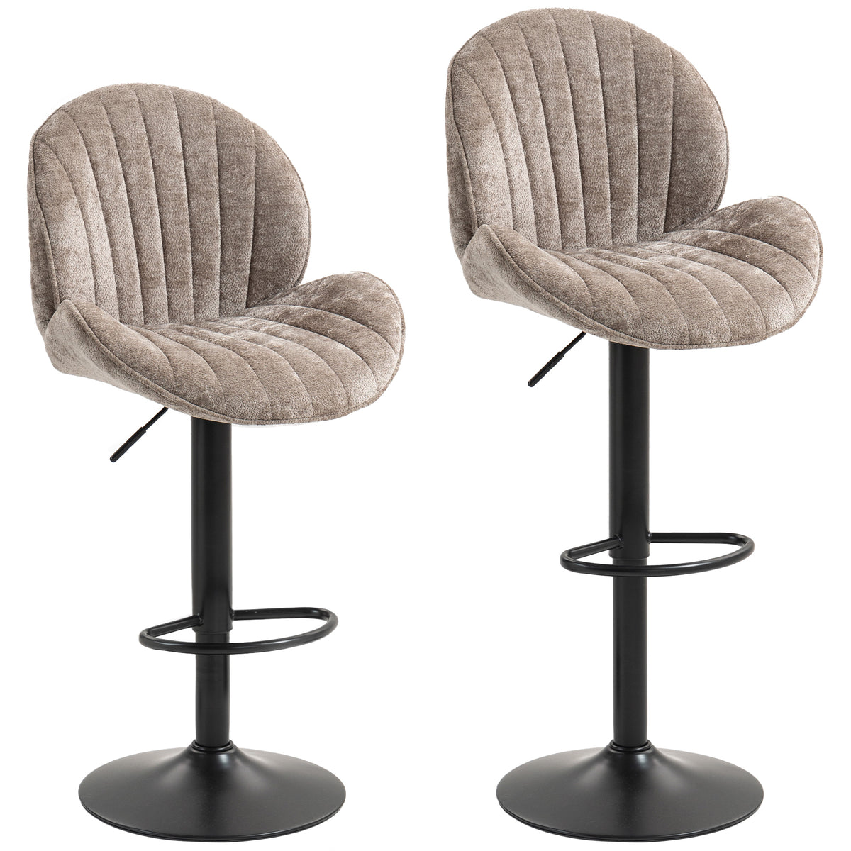 Photo of HOMCOM Bar Stools Set of 2, Swivel Barstools with Back, Adjustable Height and Footrest for Kitchen Island, Dining Room, Brown in Brown colour on a white background