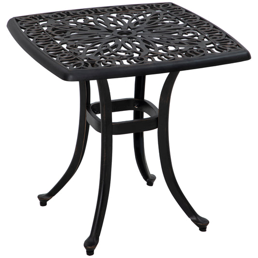 Photo of Outsunny Cast Aluminium Bistro Table, Outdoor Square Side Table with Umbrella Hole, Garden Table for Balcony, Bronze Tone in Tone colour on a white background