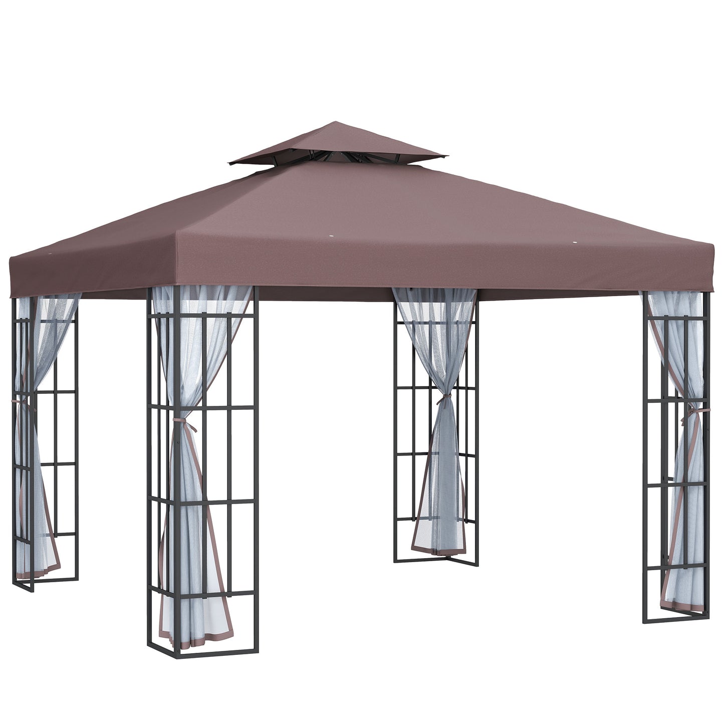 Photo of Outsunny 3 x 3(m) Patio Gazebo Canopy Garden Pavilion Tent Shelter with 2 Tier Roof and Mosquito Netting, Steel Frame, Coffee in Coffee colour on a white background