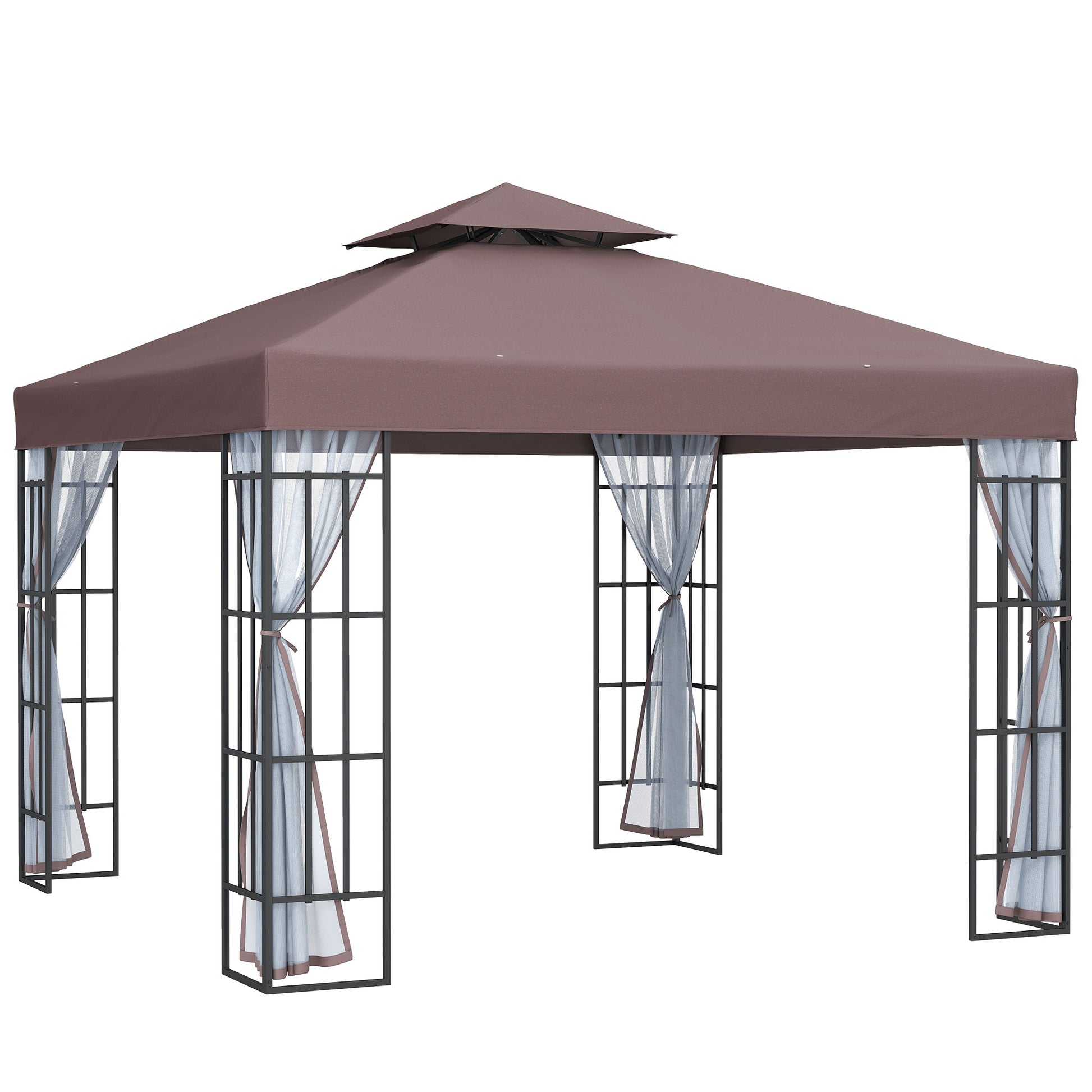 Photo of Outsunny 3 x 3(m) Patio Gazebo Canopy Garden Pavilion Tent Shelter with 2 Tier Roof and Mosquito Netting, Steel Frame, Coffee in Coffee colour on a white background