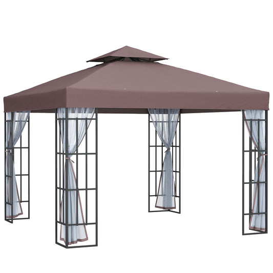 Photo of Outsunny 3 x 3(m) Patio Gazebo Canopy Garden Pavilion Tent Shelter with 2 Tier Roof and Mosquito Netting, Steel Frame, Coffee in Coffee colour on a white background