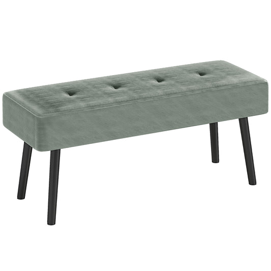 Photo of HOMCOM End of Bed Bench, Corduroy Bedroom Bench with Thick Padding and Steel Legs, Tufted Window Seat for Entryway, Living Room, Green in Green colour on a white background